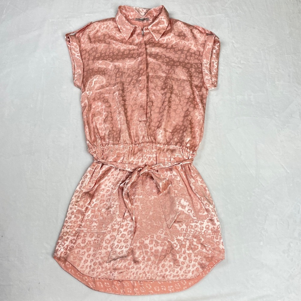 Joie Daran Dress Women XS Pink NWT Leopard Jacquard Satin Short Sleeve Mini